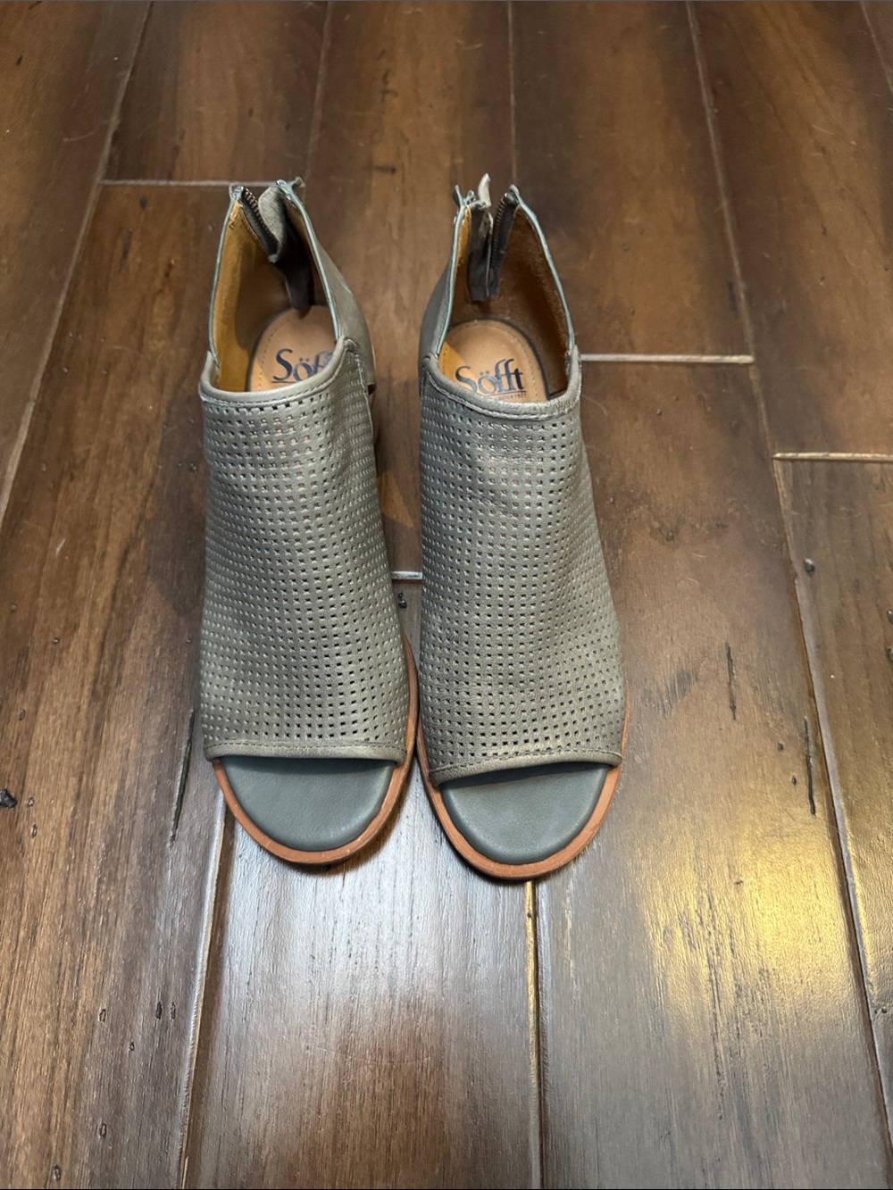 Gray Perforated Peep-Toe Ankle Sandals